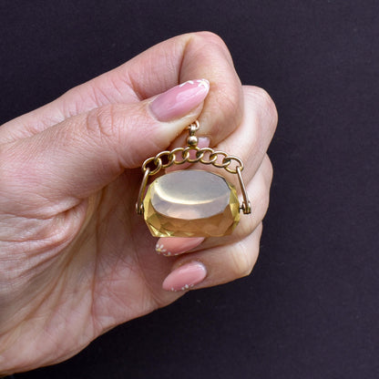 Antique Citrine Spinning Swivel Fob Gold Charm Pendant | Chester 1914