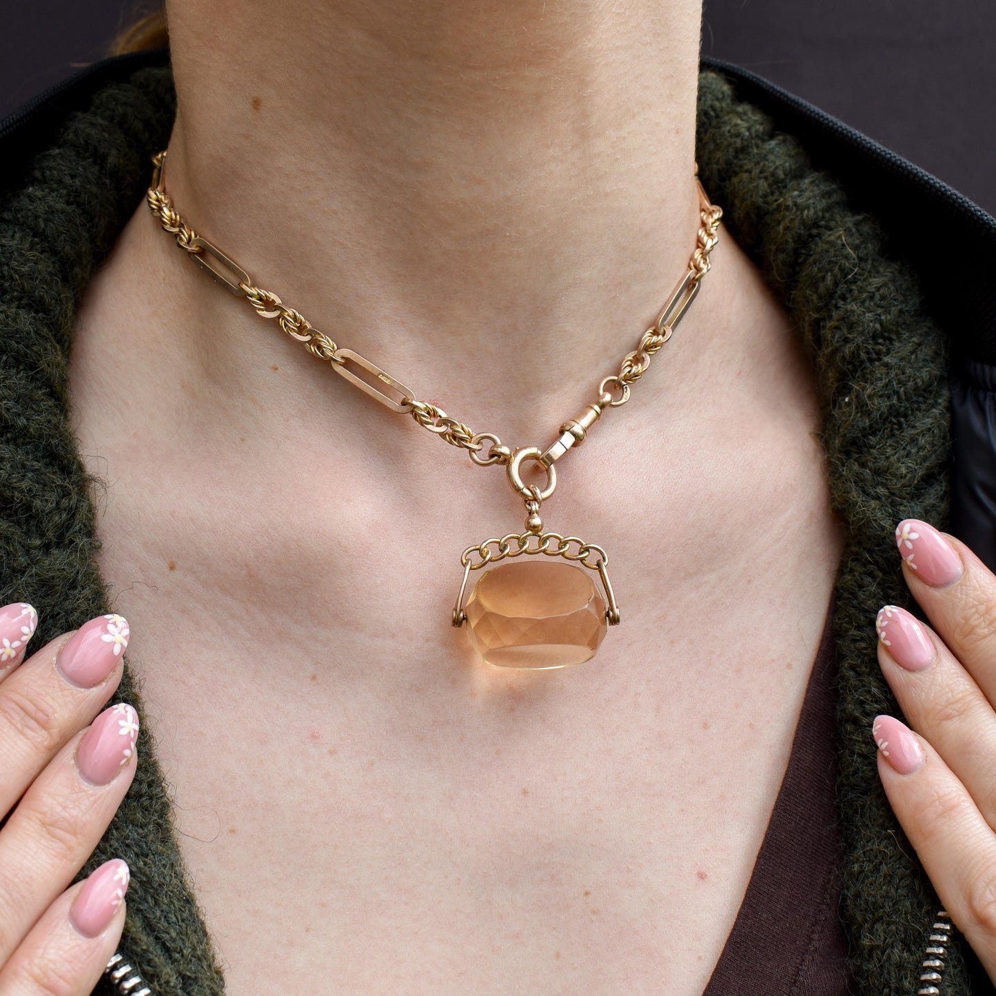 Antique Citrine Spinning Swivel Fob Gold Charm Pendant | Chester 1914