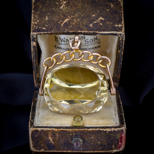 Antique Citrine Spinning Swivel Fob Gold Charm Pendant | Chester 1914
