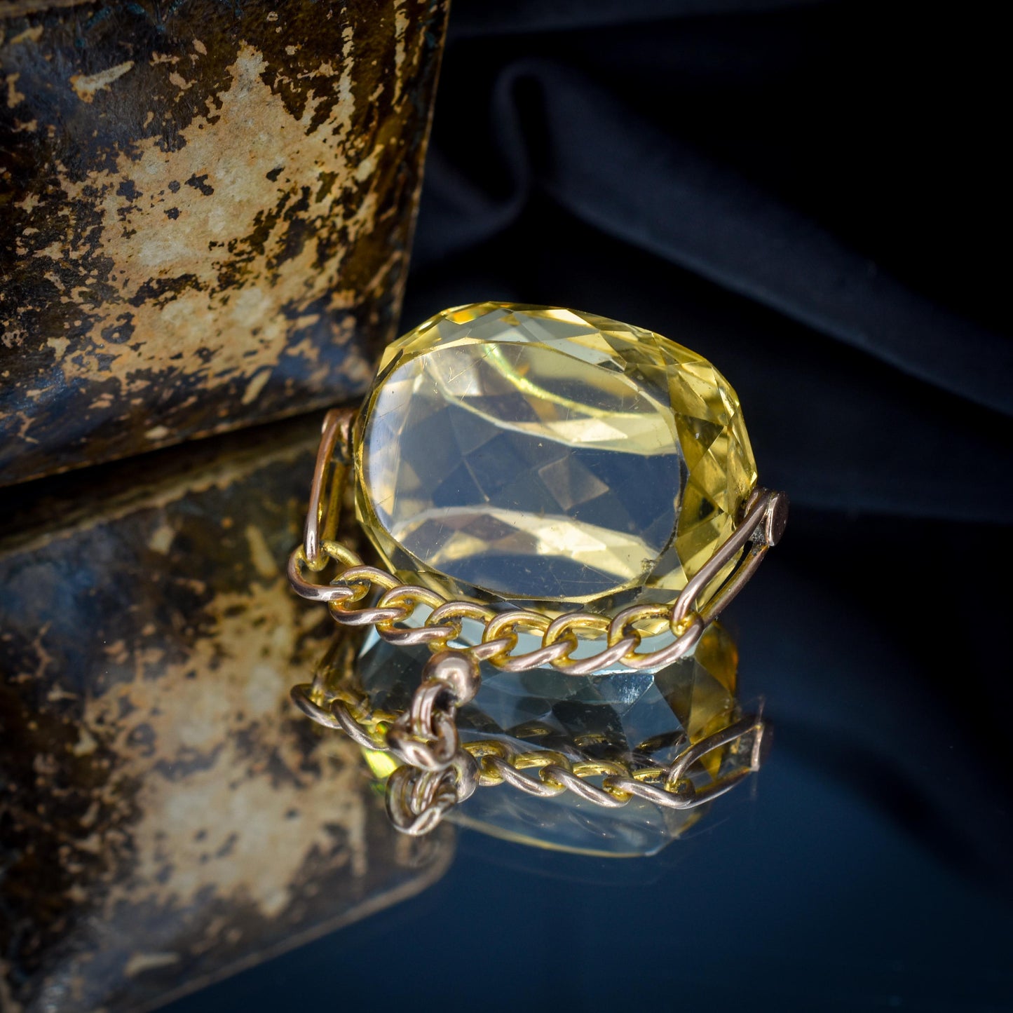 Antique Citrine Spinning Swivel Fob Gold Charm Pendant | Chester 1914
