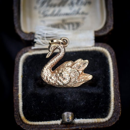 Vintage Swan Bird 9ct Yellow Gold Charm Pendant