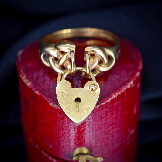 Vintage Heart Padlock Drop 9ct Yellow Gold Celtic Ring