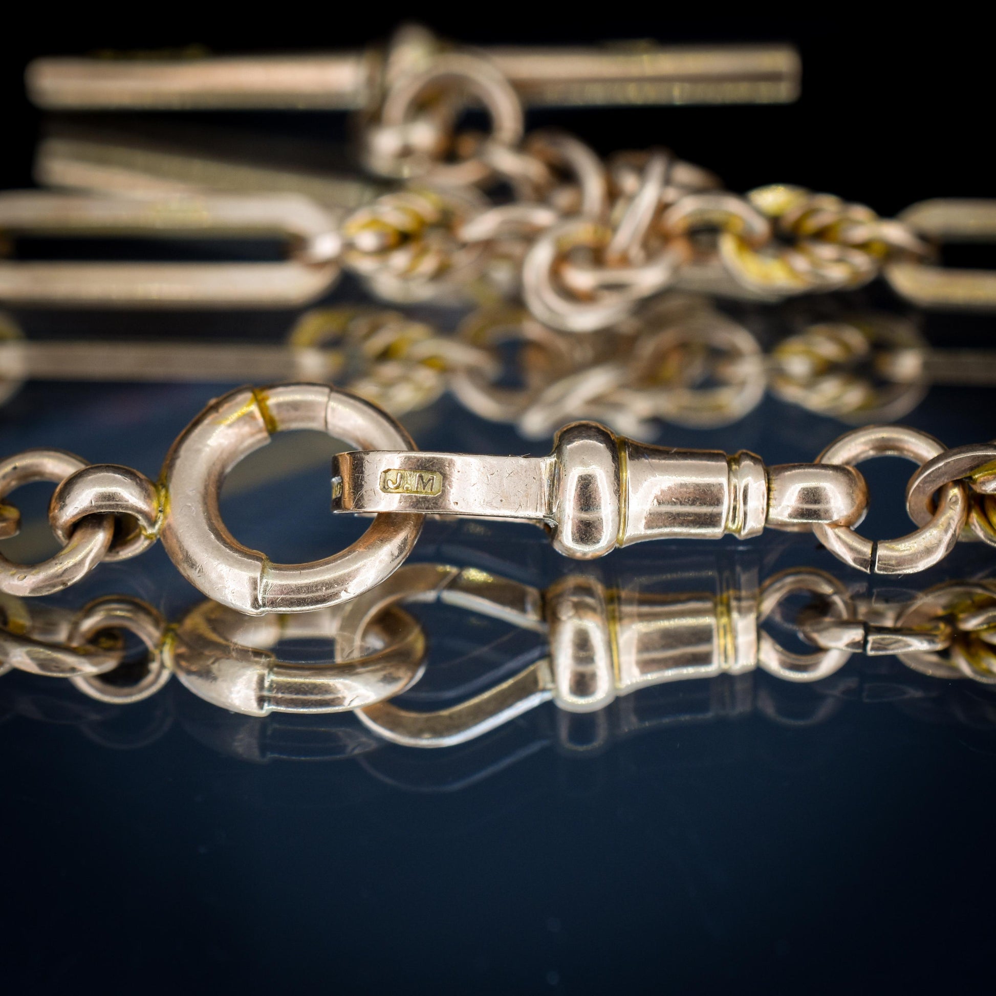 Antique '1918' 9ct Gold Trombone and Love Knot Link Albert Chain Necklace | 14.25"
