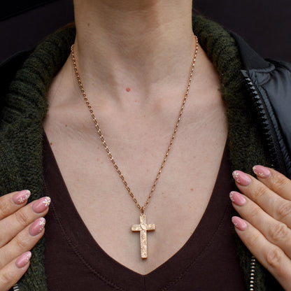 Antique 9ct Gold Engraved Cross Pendant Necklace | 20.5"
