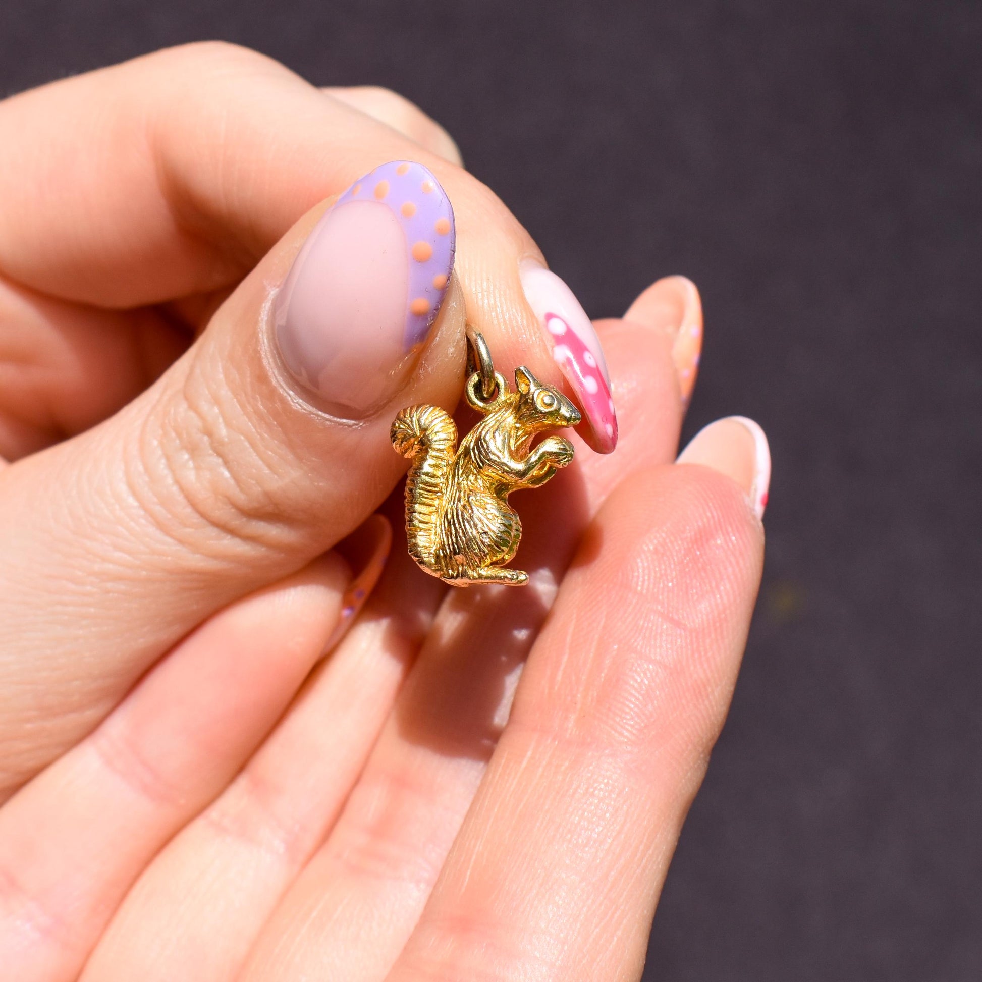 Vintage Heavy Solid Yellow Gold Squirrel Animal Charm Pendant
