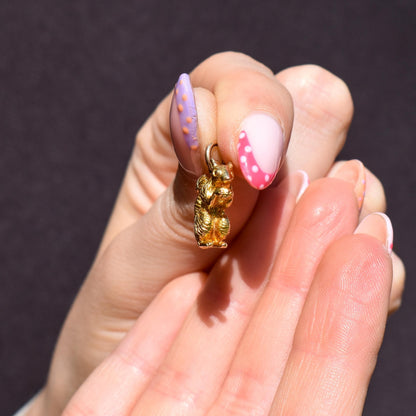 Vintage Heavy Solid Yellow Gold Squirrel Animal Charm Pendant
