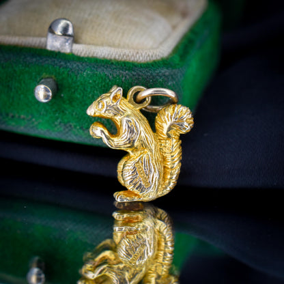 Vintage Heavy Solid Yellow Gold Squirrel Animal Charm Pendant