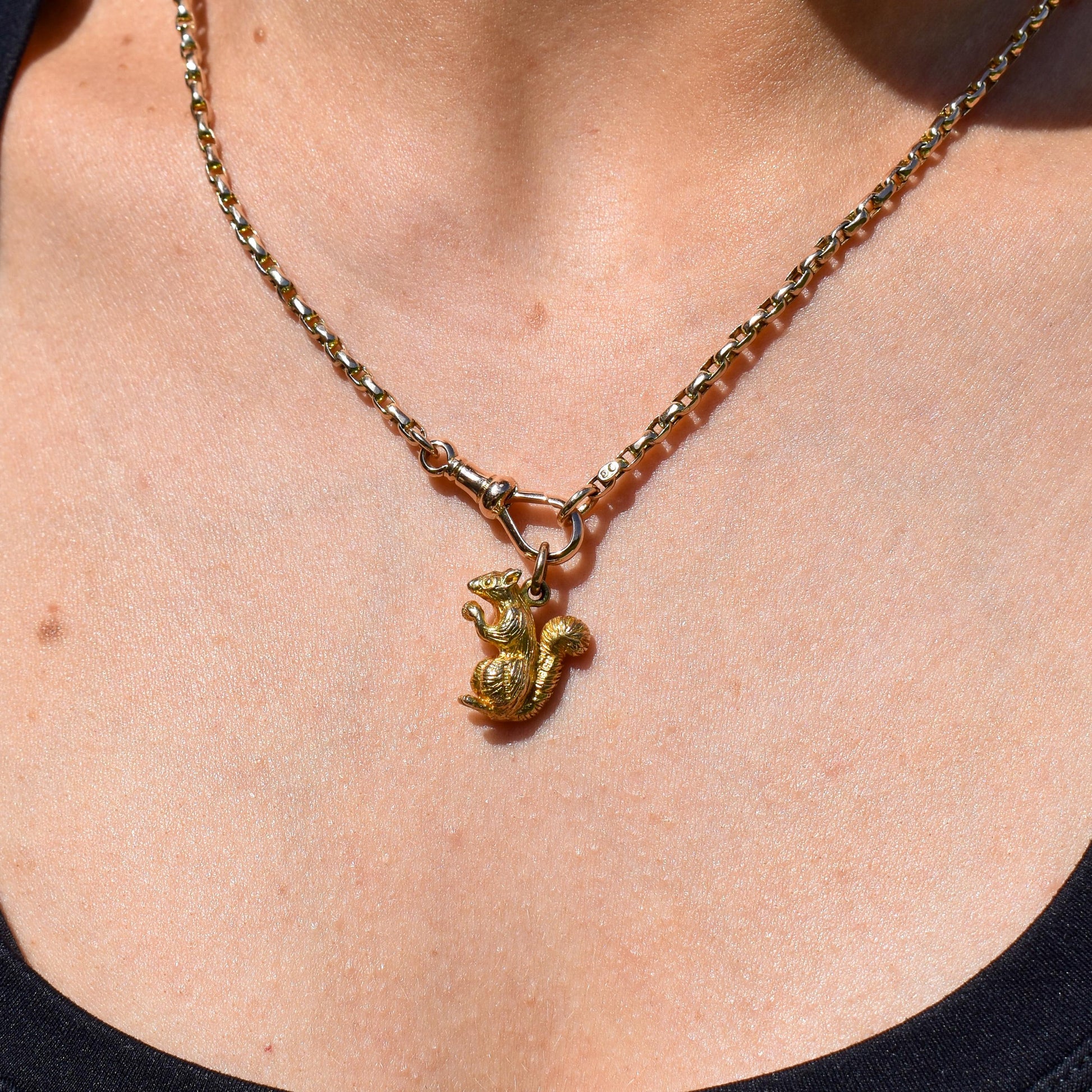 Vintage Heavy Solid Yellow Gold Squirrel Animal Charm Pendant