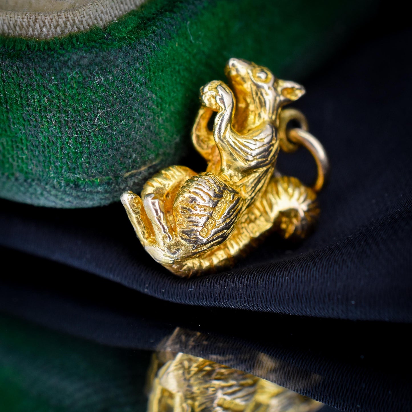 Vintage Heavy Solid Yellow Gold Squirrel Animal Charm Pendant