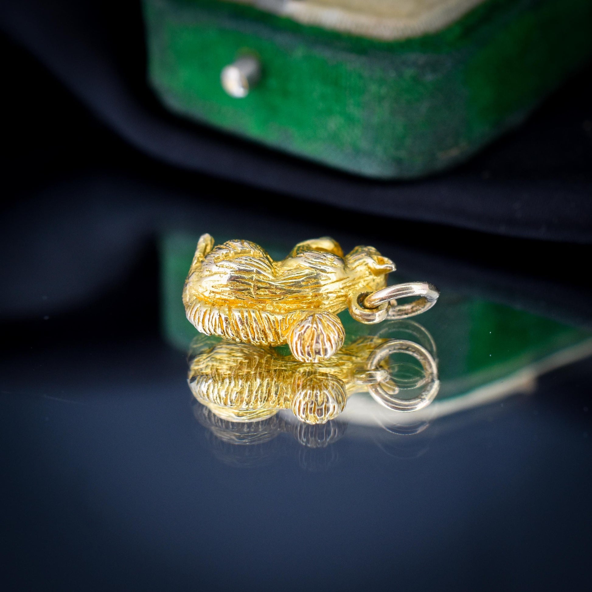 Vintage Heavy Solid Yellow Gold Squirrel Animal Charm Pendant