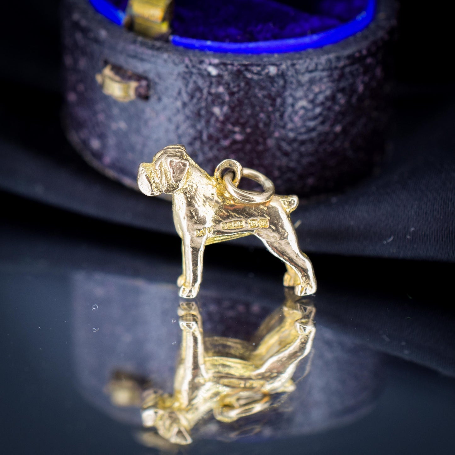Vintage 9ct Gold Boxer Dog Charm Pendant - Birmingham 1962