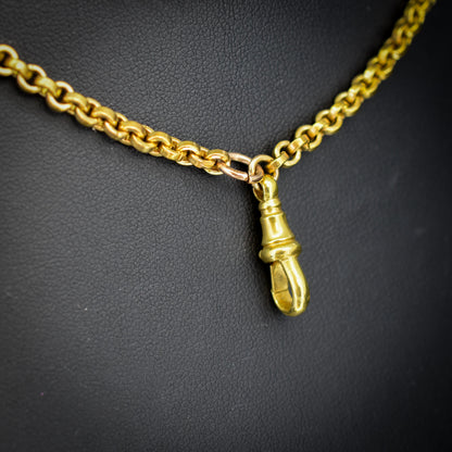 Antique Rolled Gold Rolo Link Guard Chain Necklace with Dog Clip | 52"