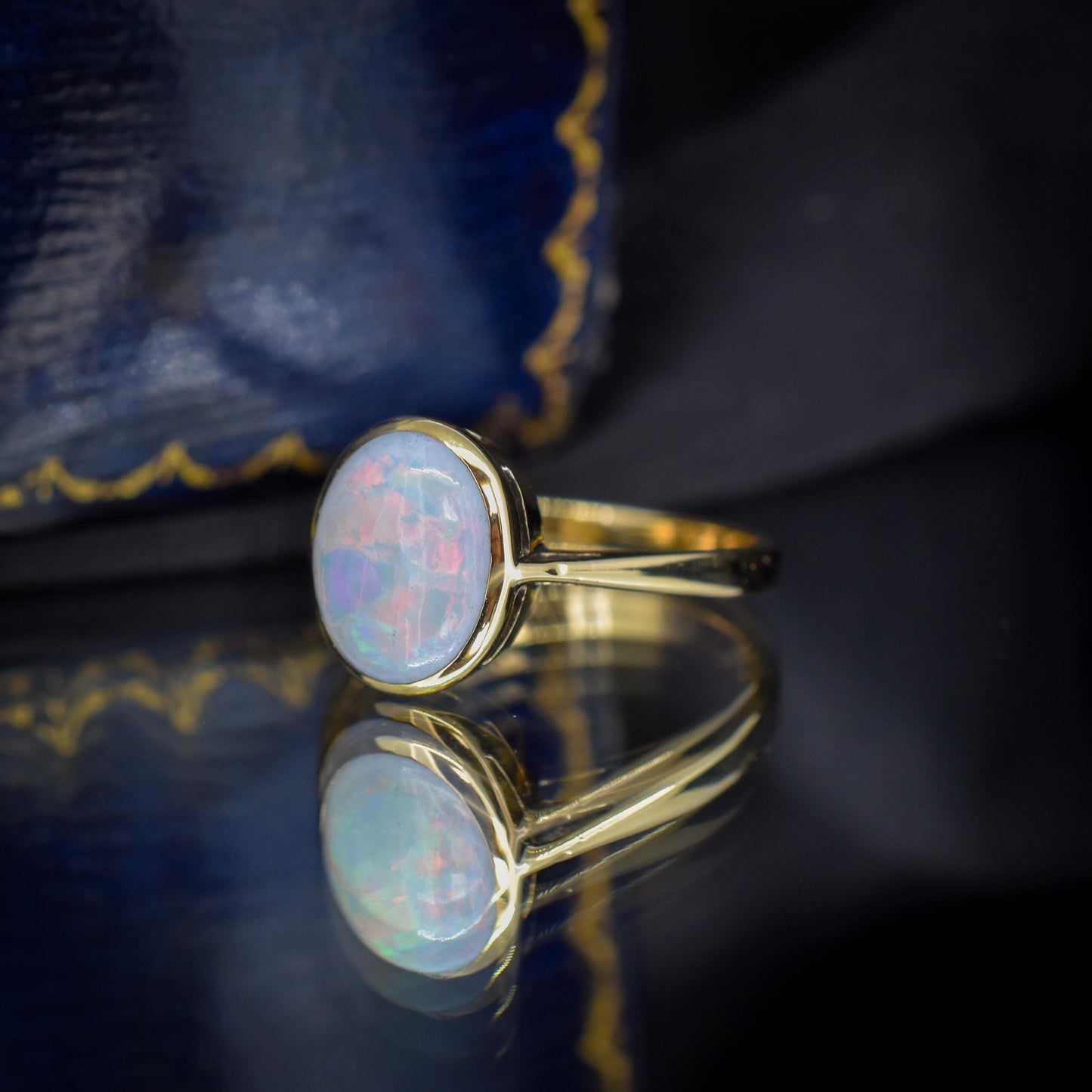 Antique Natural Opal Oval Solitaire 9ct Yellow Gold Ring