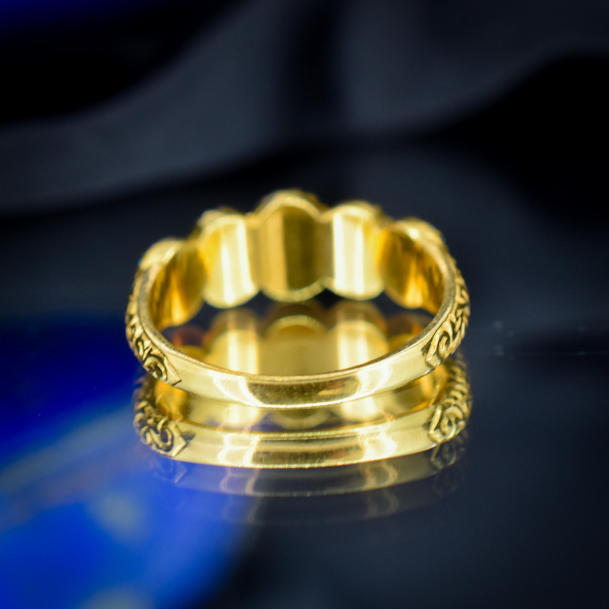 Opal Five Stone Yellow Gold on Silver Ring Band – Antique Style