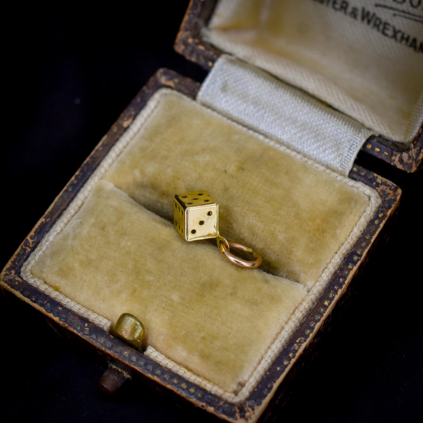 Antique 9ct Yellow Gold Miniature Dice Charm Pendant