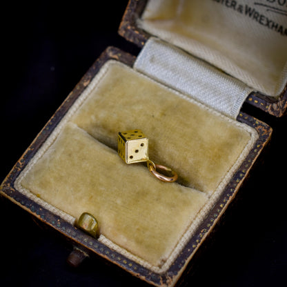 Antique 9ct Yellow Gold Miniature Dice Charm Pendant