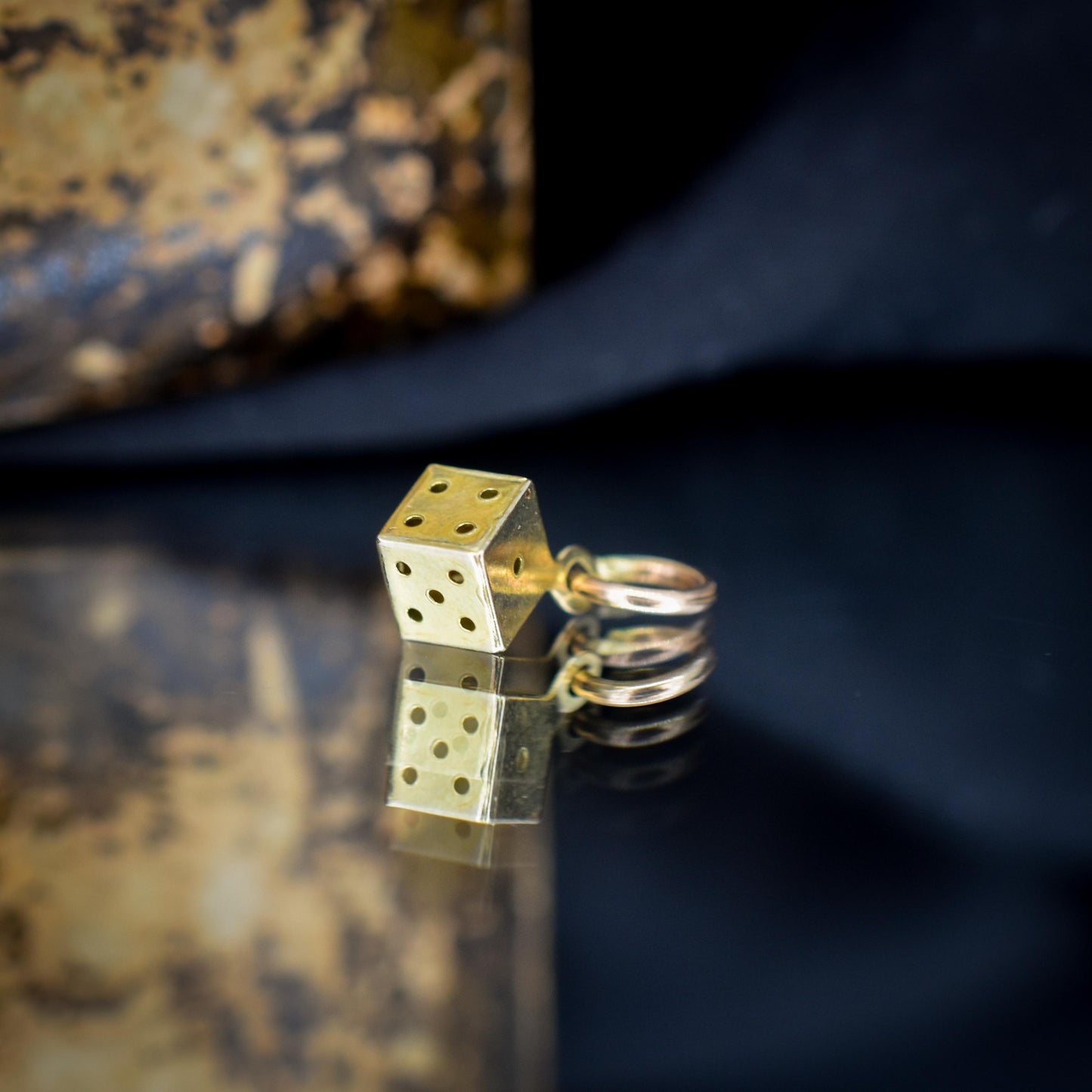 Antique 9ct Yellow Gold Miniature Dice Charm Pendant
