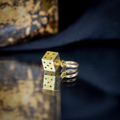 Antique 9ct Yellow Gold Miniature Dice Charm Pendant