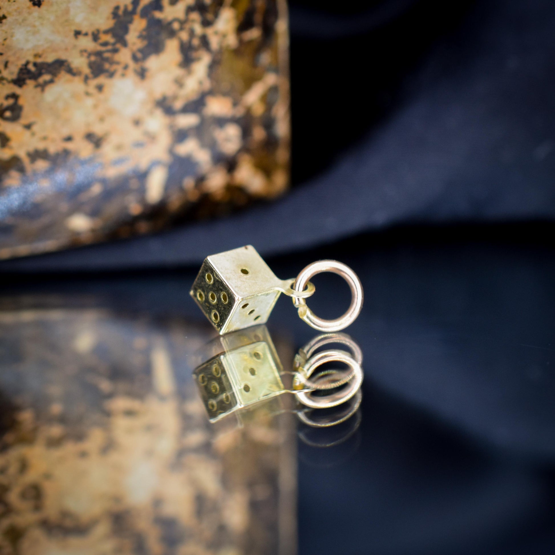 Antique 9ct Yellow Gold Miniature Dice Charm Pendant