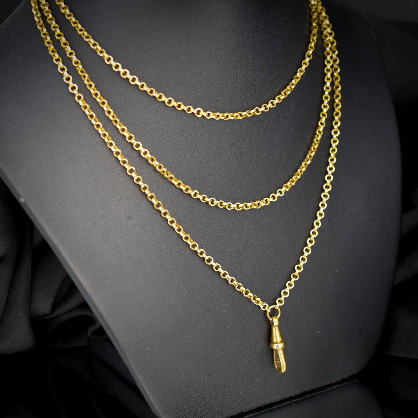 Antique Rolled Gold Rolo Link Guard Chain Necklace with Dog Clip | 54"