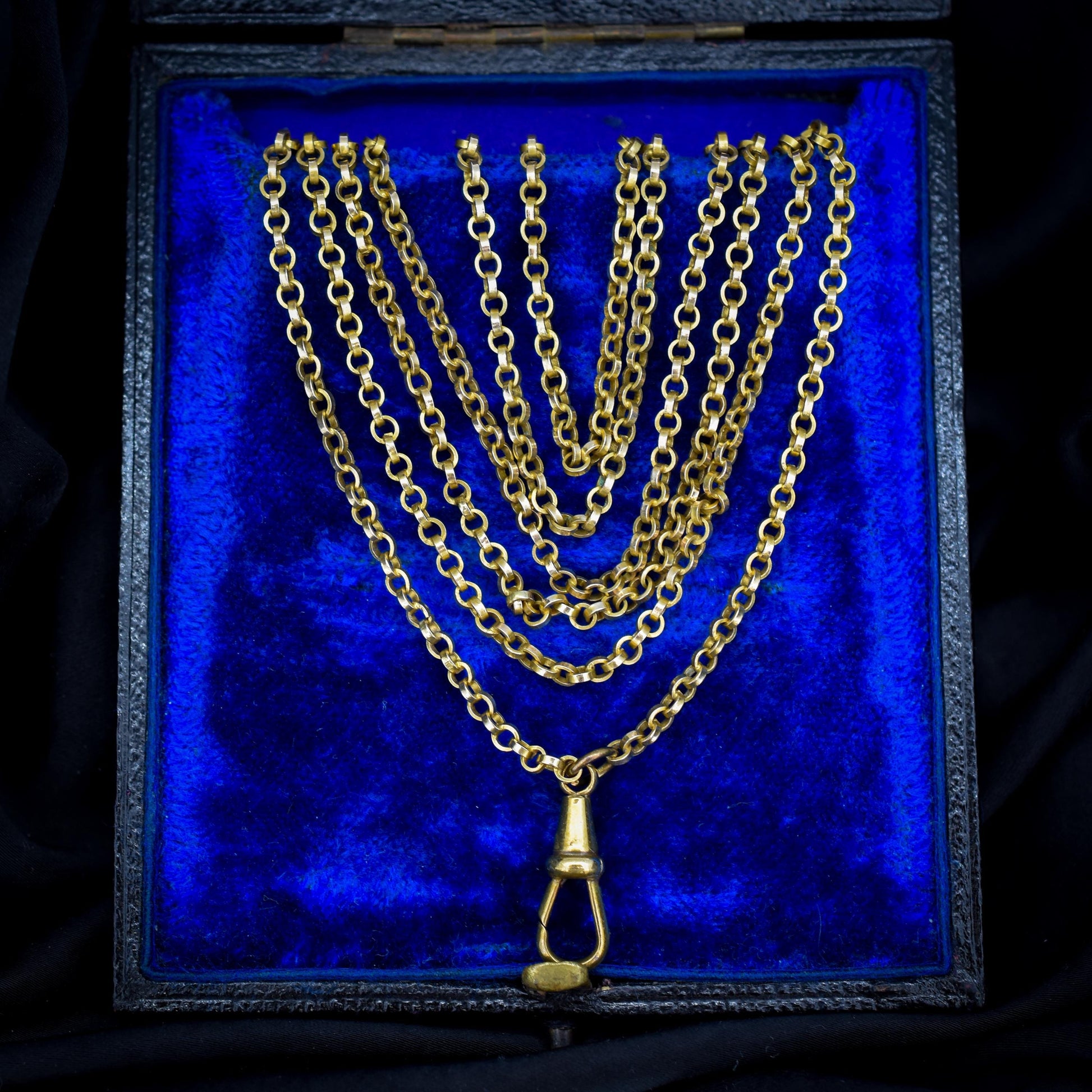 Antique Rolled Gold Rolo Link Guard Chain Necklace with Dog Clip | 54"