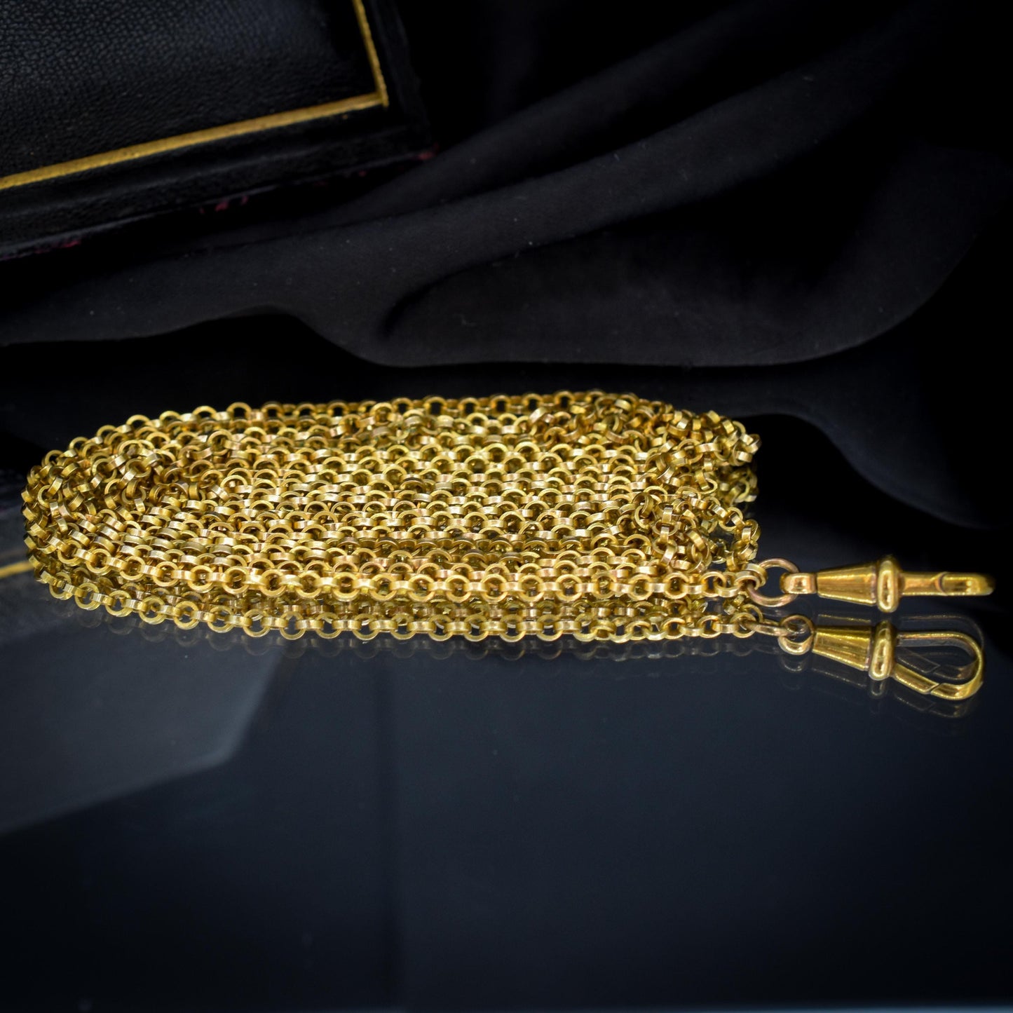 Antique Rolled Gold Rolo Link Guard Chain Necklace with Dog Clip | 54"