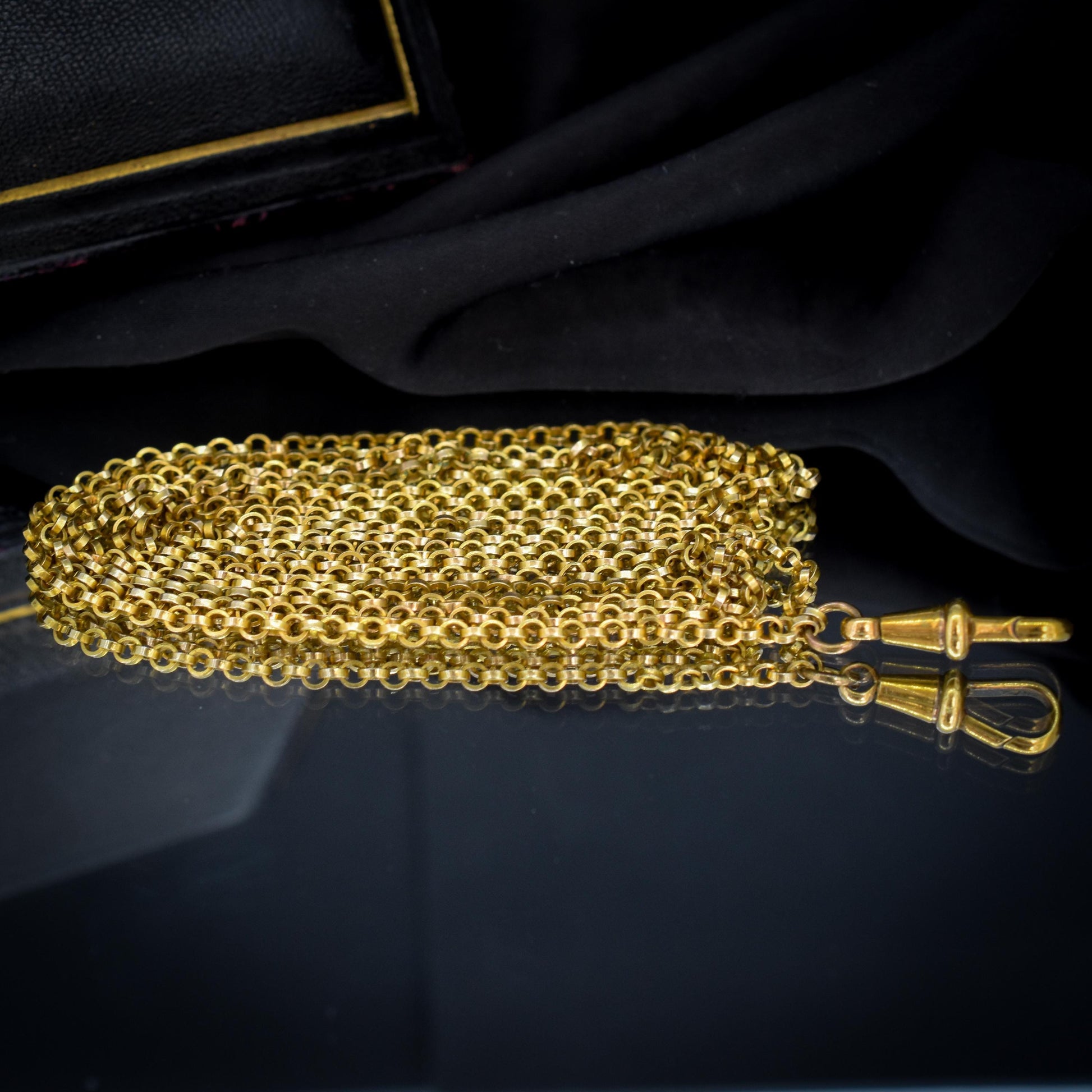 Antique Rolled Gold Rolo Link Guard Chain Necklace with Dog Clip | 54"