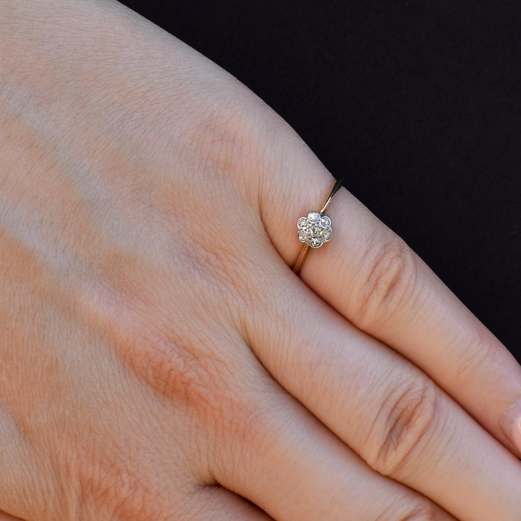 Antique Diamond Cluster Daisy 18ct Gold Ring