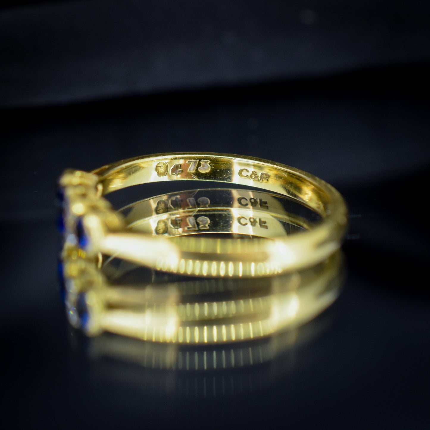 Vintage Blue Sapphire and Diamond Three Stone 18ct Gold Ring