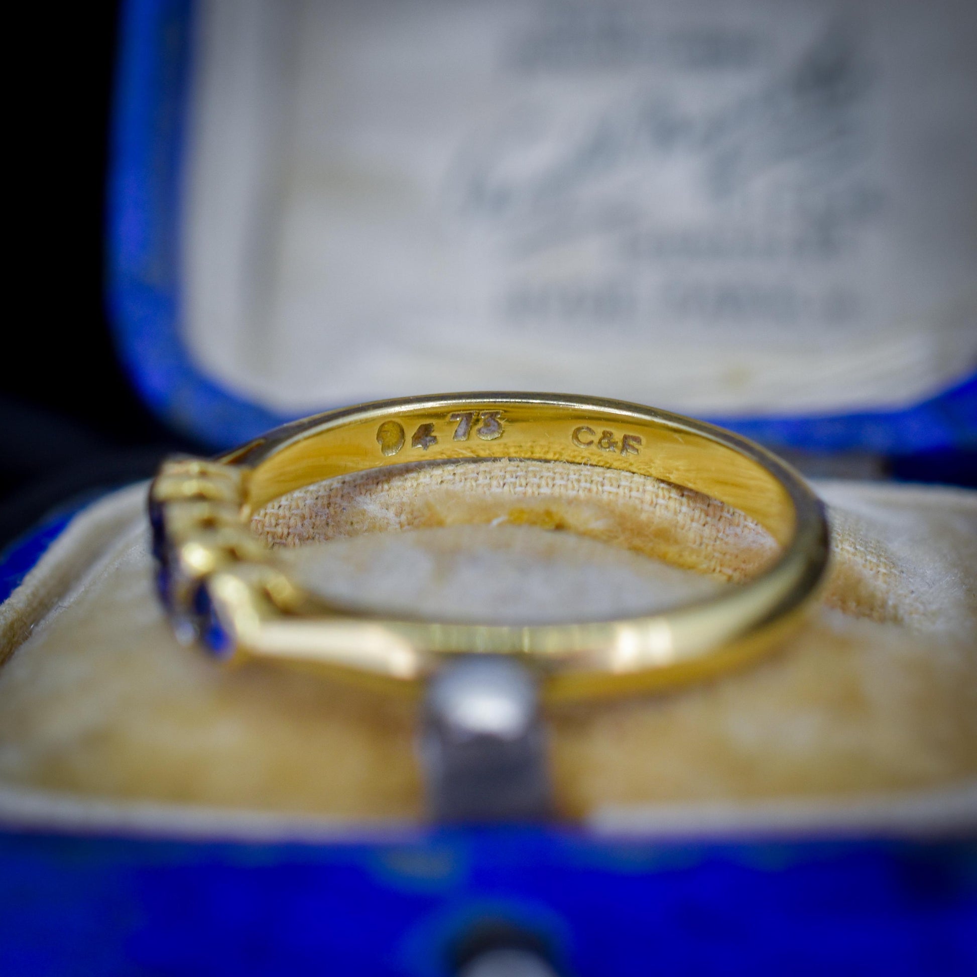 Vintage Blue Sapphire and Diamond Three Stone 18ct Gold Ring