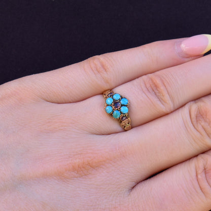 Antique Turquoise and Ruby 15ct Gold Cluster Ring