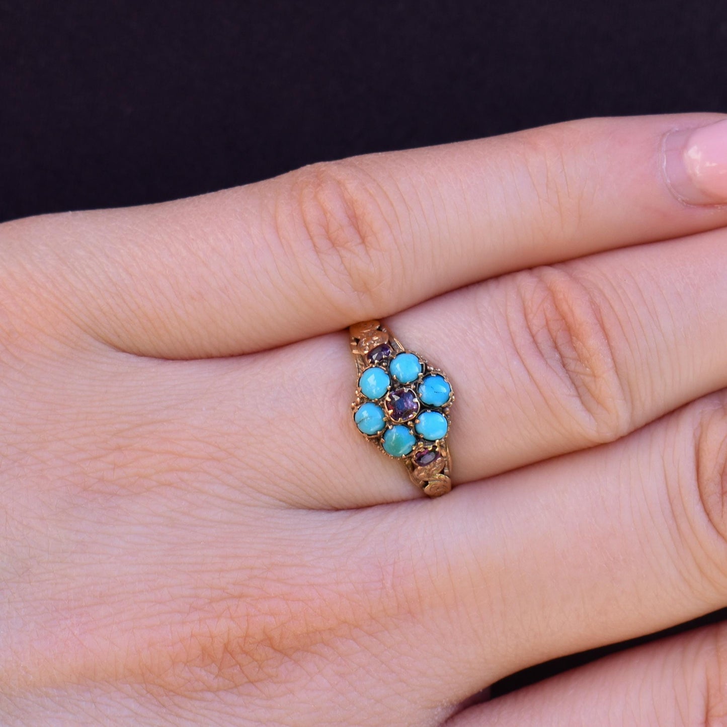 Antique Turquoise and Ruby 15ct Gold Cluster Ring