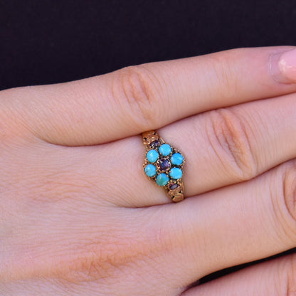 Antique Turquoise and Ruby 15ct Gold Cluster Ring