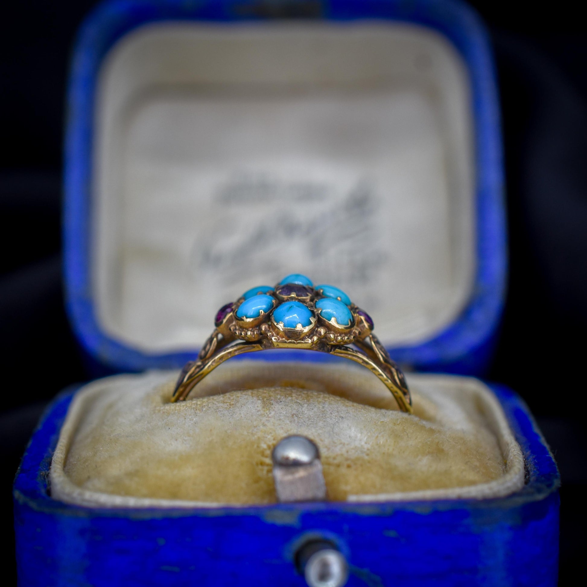 Antique Turquoise and Ruby 15ct Gold Cluster Ring