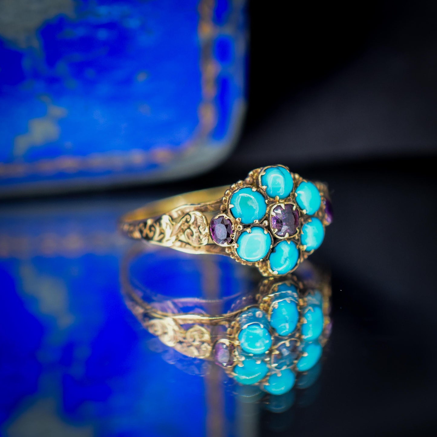 Antique Turquoise and Ruby 15ct Gold Cluster Ring