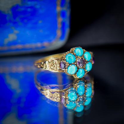 Antique Turquoise and Ruby 15ct Gold Cluster Ring