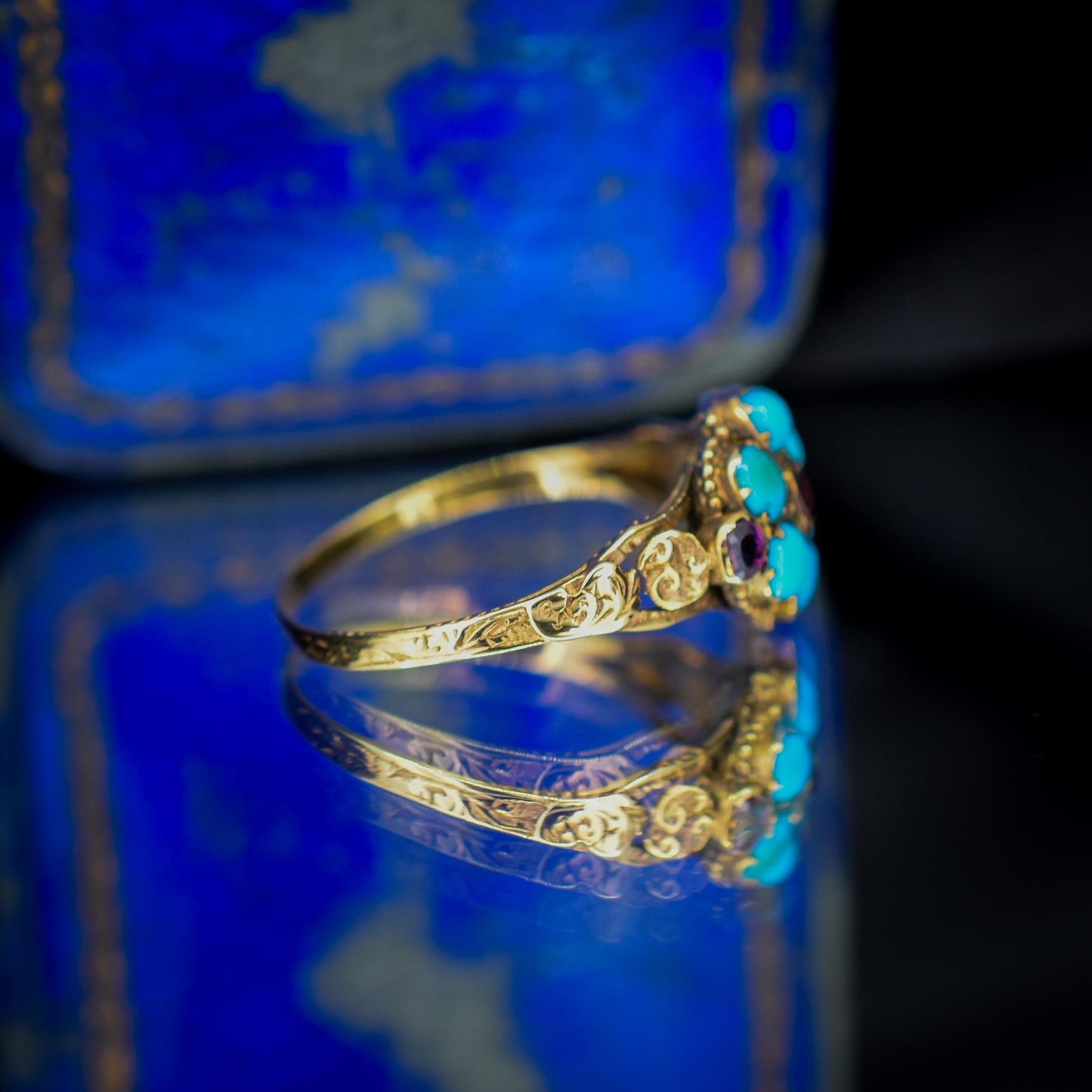 Antique Turquoise and Ruby 15ct Gold Cluster Ring