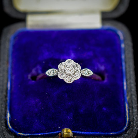 Vintage Diamond Cluster Daisy 18ct Yellow Gold Ring