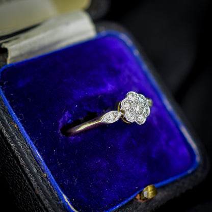 Vintage Diamond Cluster Daisy 18ct Yellow Gold Ring