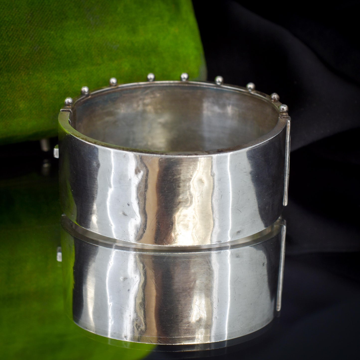 Antique Victorian Studded Silver and Gold Bird Bamboo Cuff Bangle Bracelet