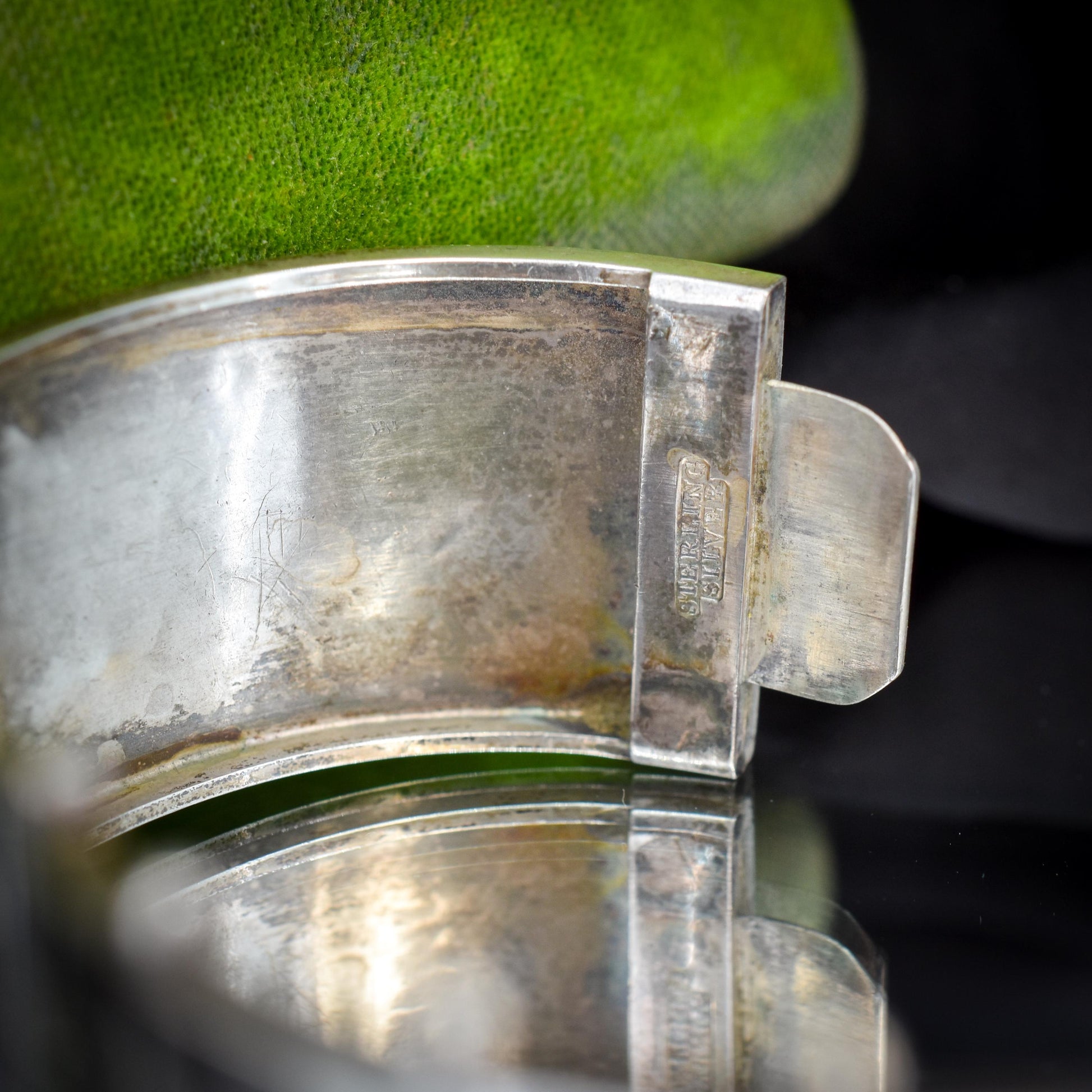 Antique Victorian Studded Silver and Gold Bird Bamboo Cuff Bangle Bracelet