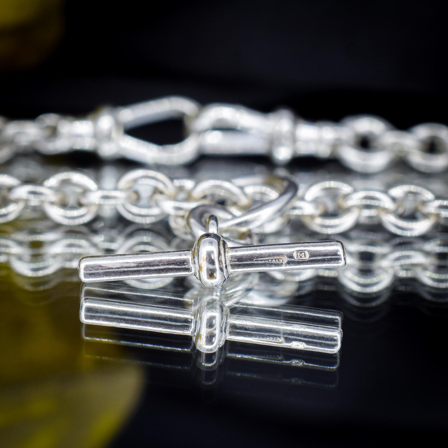 Vintage Sterling Silver Cable Link Watch Chain Necklace with T-Bar and Dog Clips – 19"