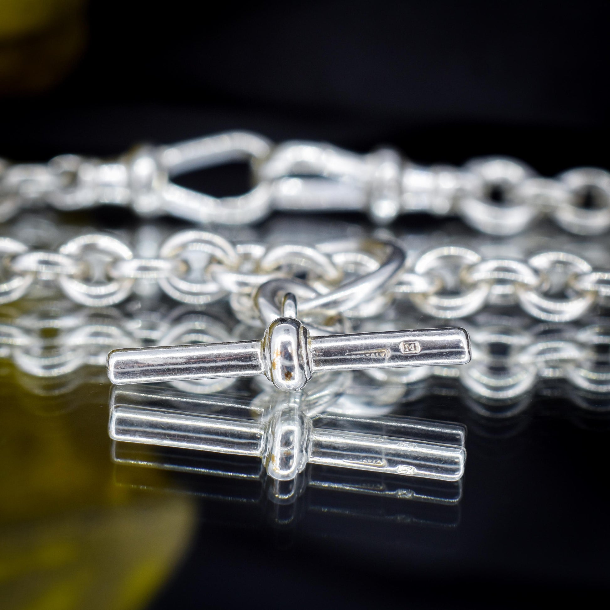 Vintage Sterling Silver Cable Link Watch Chain Necklace with T-Bar and Dog Clips – 19"