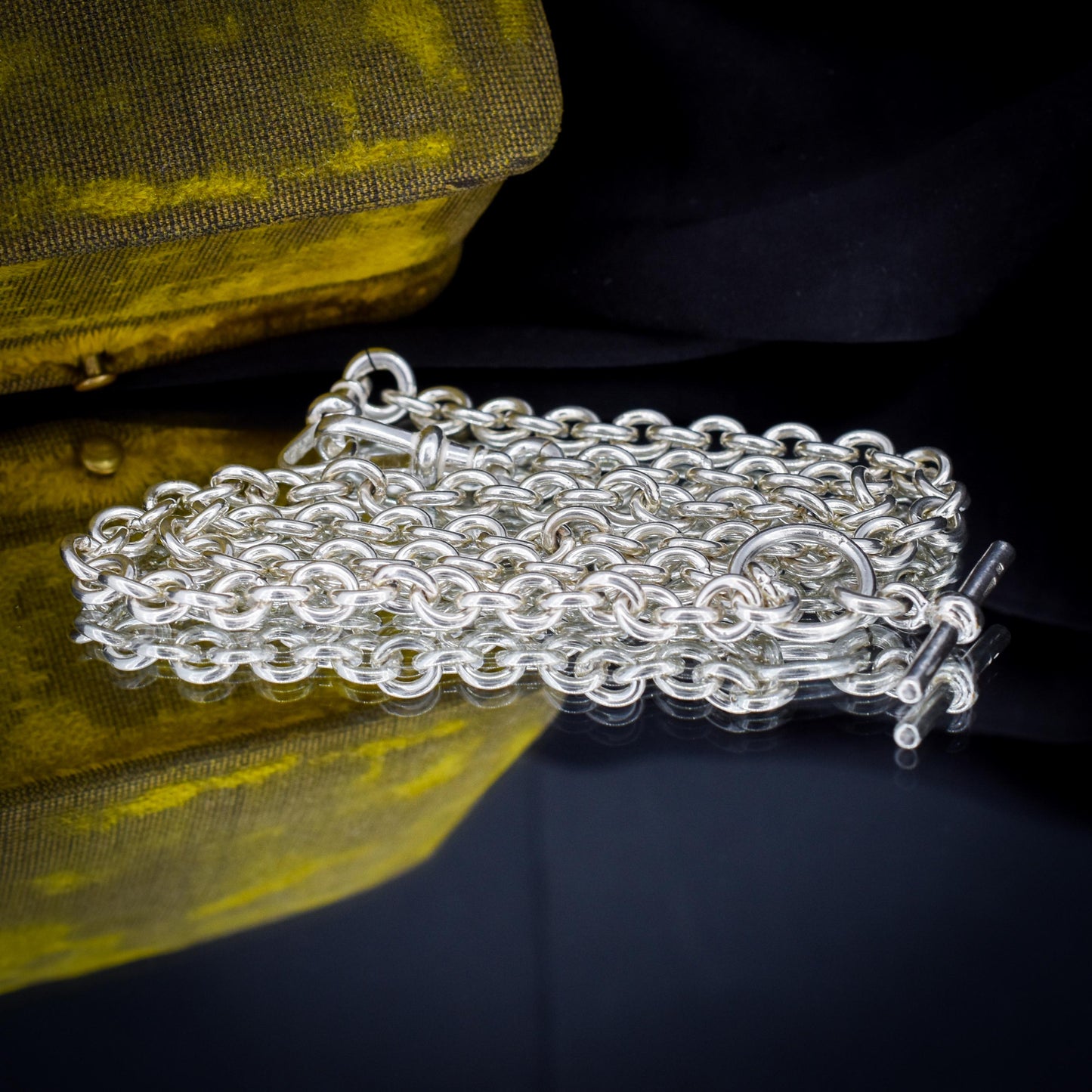 Vintage Sterling Silver Cable Link Watch Chain Necklace with T-Bar and Dog Clips – 19"