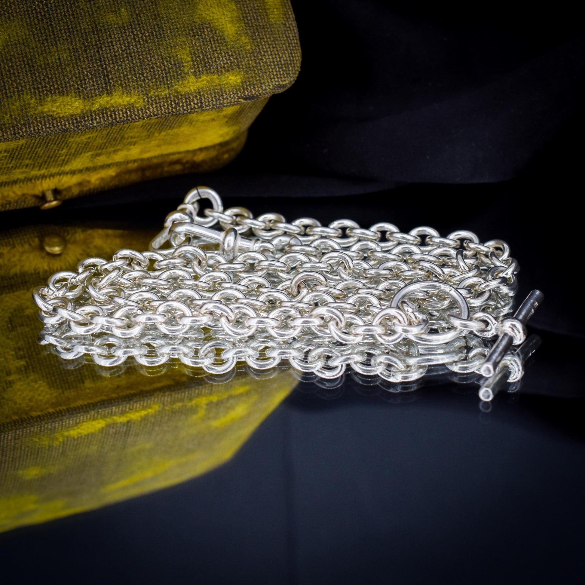 Vintage Sterling Silver Cable Link Watch Chain Necklace with T-Bar and Dog Clips – 19"