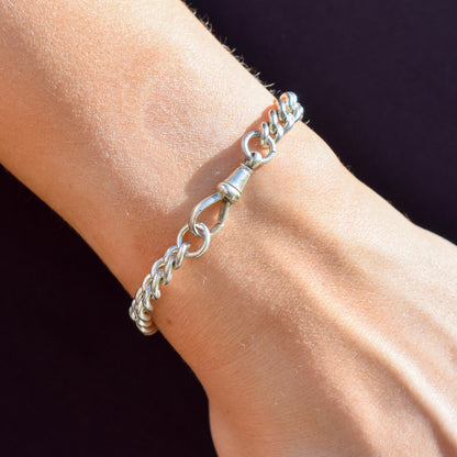 Antique Graduated Curb Sterling Silver Bracelet with Dog Clip | 7.25"