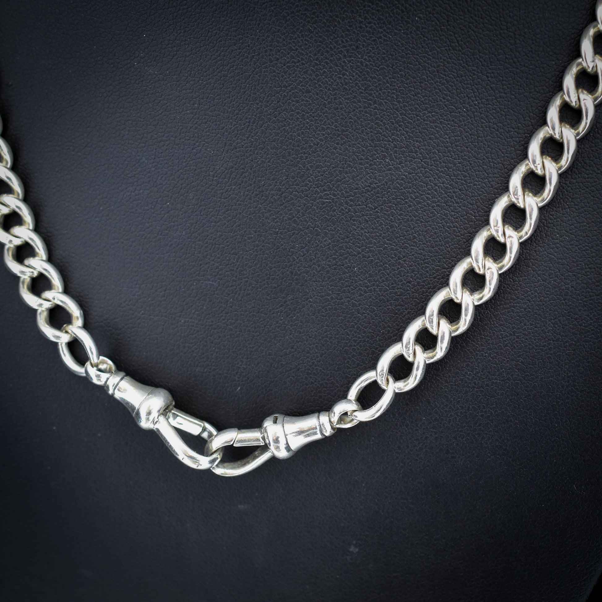 Antique Sterling Silver Curb Double Dog Clip Chain Necklace | 19.5"