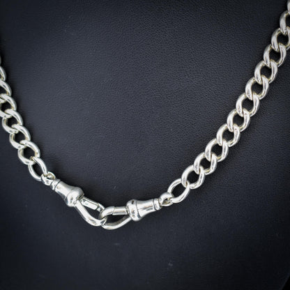 Antique Sterling Silver Curb Double Dog Clip Chain Necklace | 19.5"