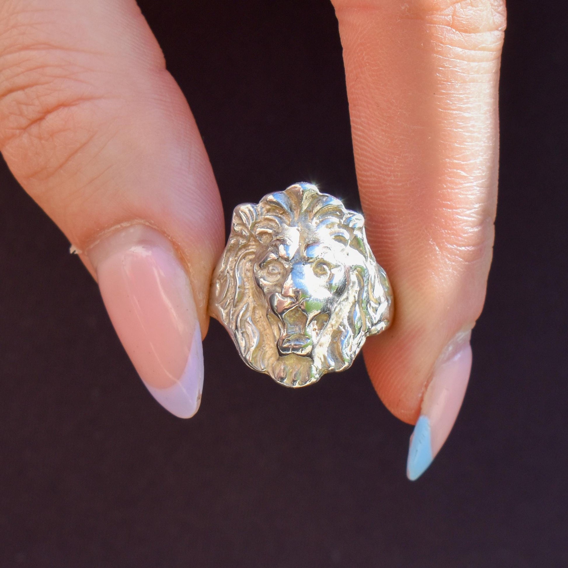 Vintage Lions Head Sterling Silver Signet Ring