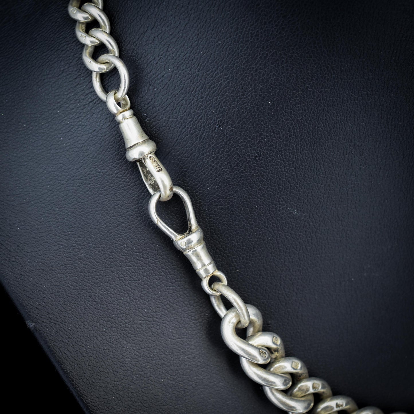 Antique 100g Sterling Silver Curb Link Albert Watch Chain Necklace | 17"